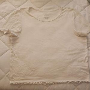 American Eagle white lettuce trim top